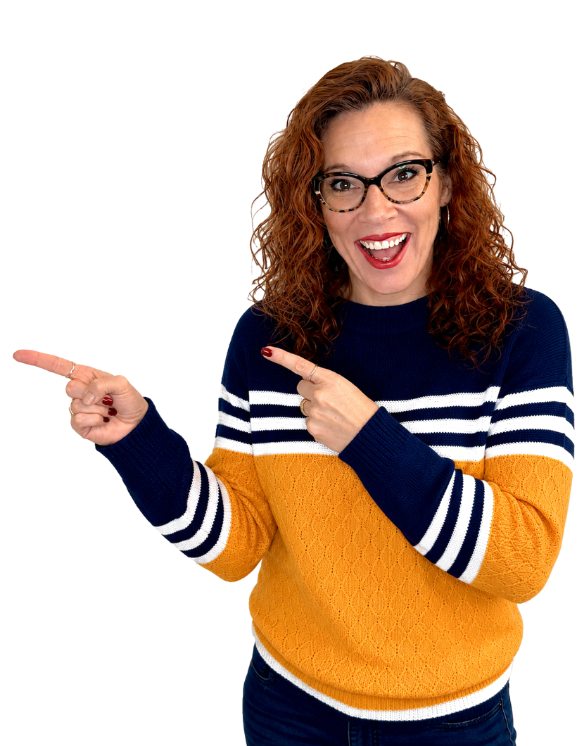 Kelly, founder of Planting God's Seeds, smiling and pointing toward the headline